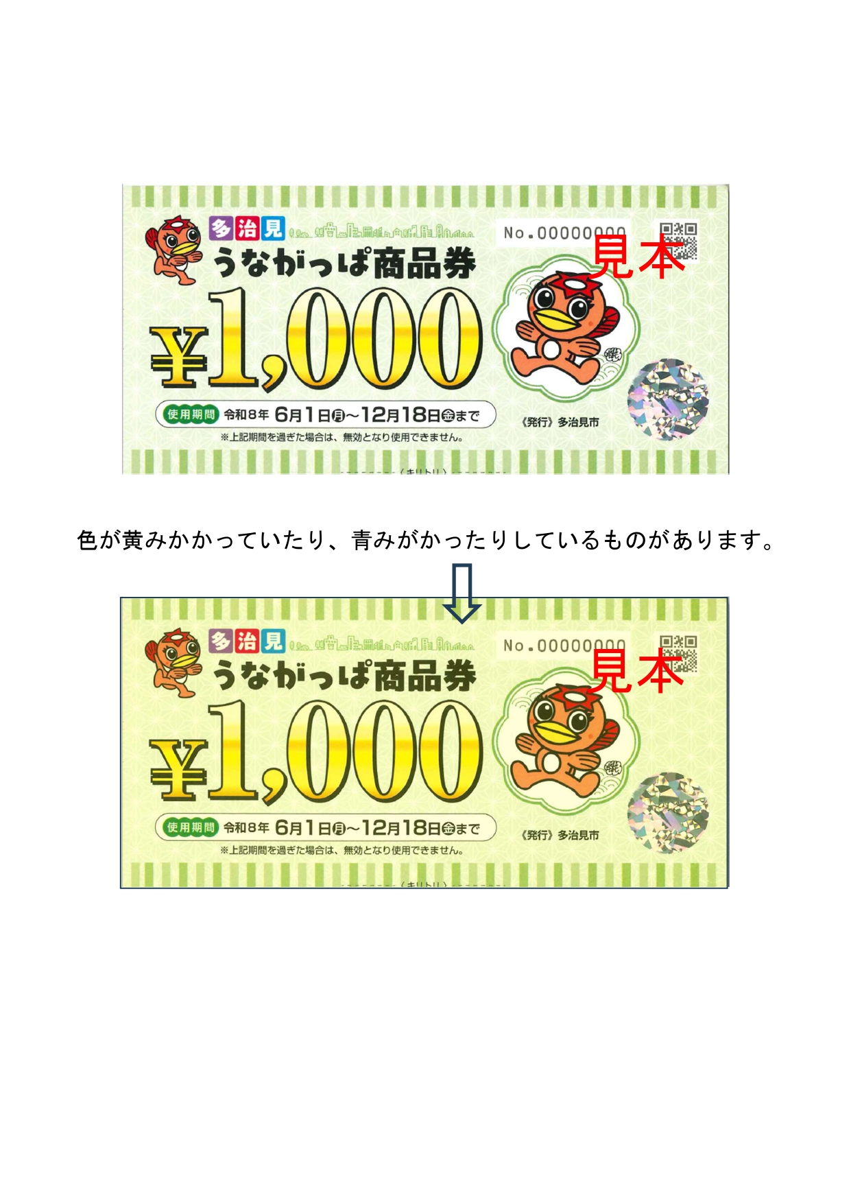 商品券の色味の違い（見本）